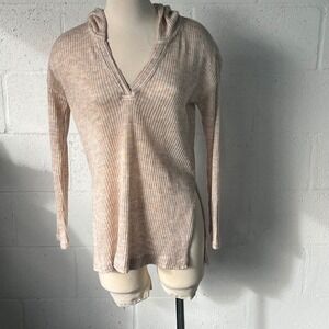 Splendid Hooded Tunic Pink Multi Marled Knit V Neck Long Sleeve Size Medium